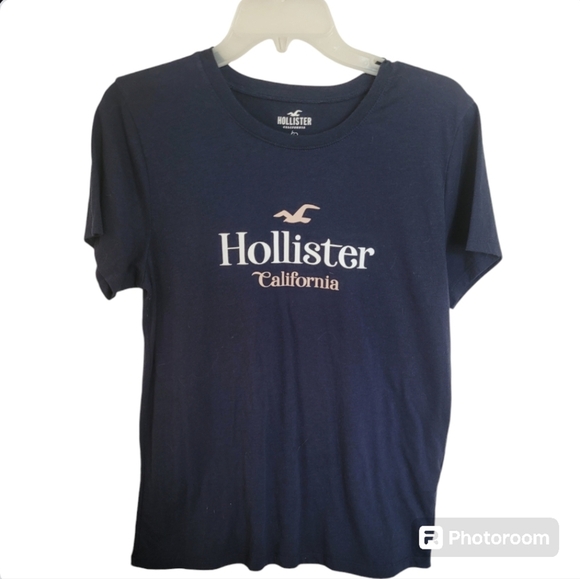 Hollister California Blue Pink Logo Tee Shirt Size Large - Picture 1 of 5